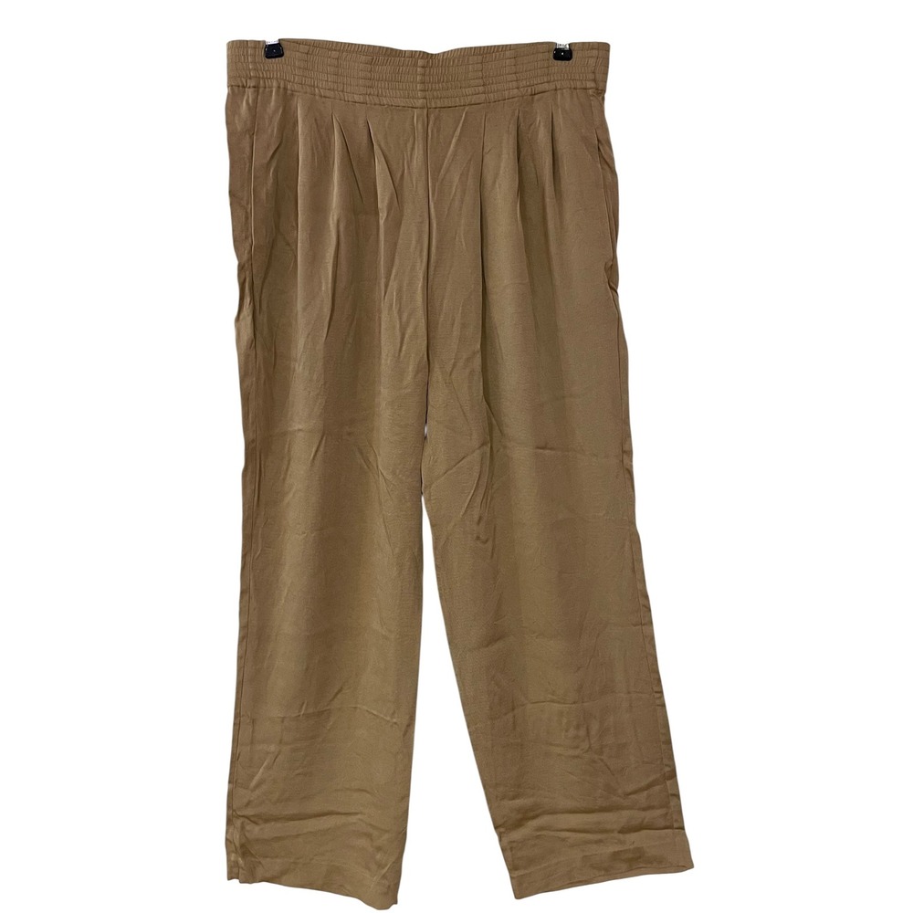 Vtg Emanuel Ungaro Womens Silk Tan Pleated Pull on Wide Leg Pant‎ Minimalist M